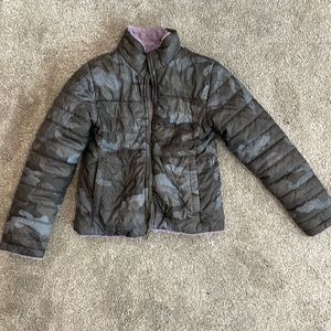 Girls reversible North Face plush & down jacket small